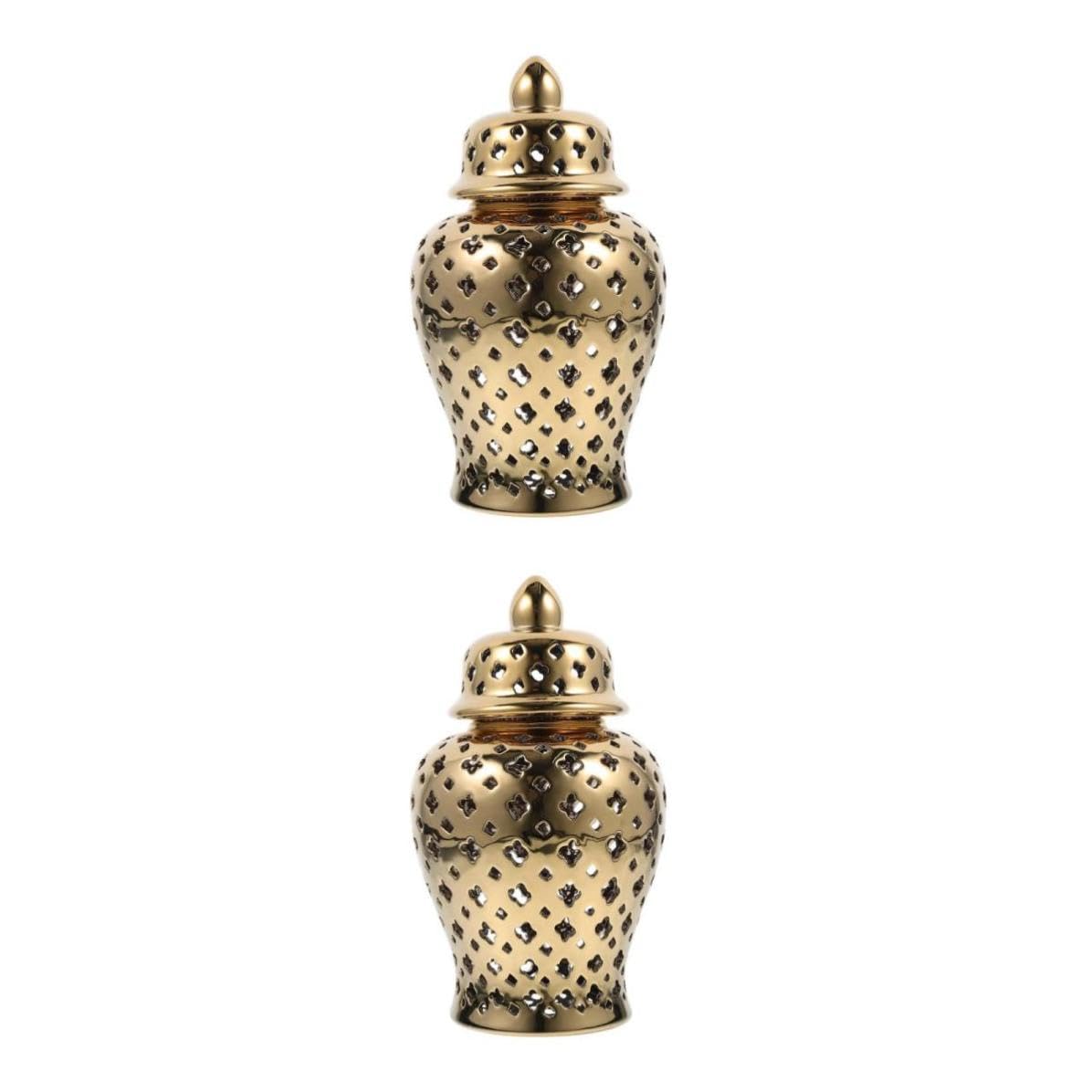 Didiseaon 2 Pezzi Vaso Ceramico Oro Traforato, Elegante per Fiori Secchi e