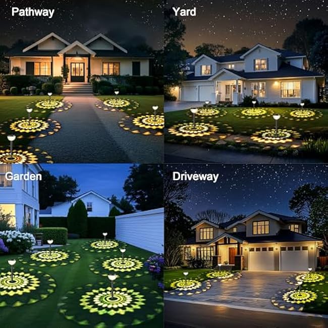 4 Pack Solar Pathway Lights with 2CCT(Warm and Cool) Light Modes,Gift for Mom and Friends,Bright Pattern Solar Decorative Lights Outdoor for Garden,Patio,Pool,Landscape,Pathway,Sidewalk Lawn