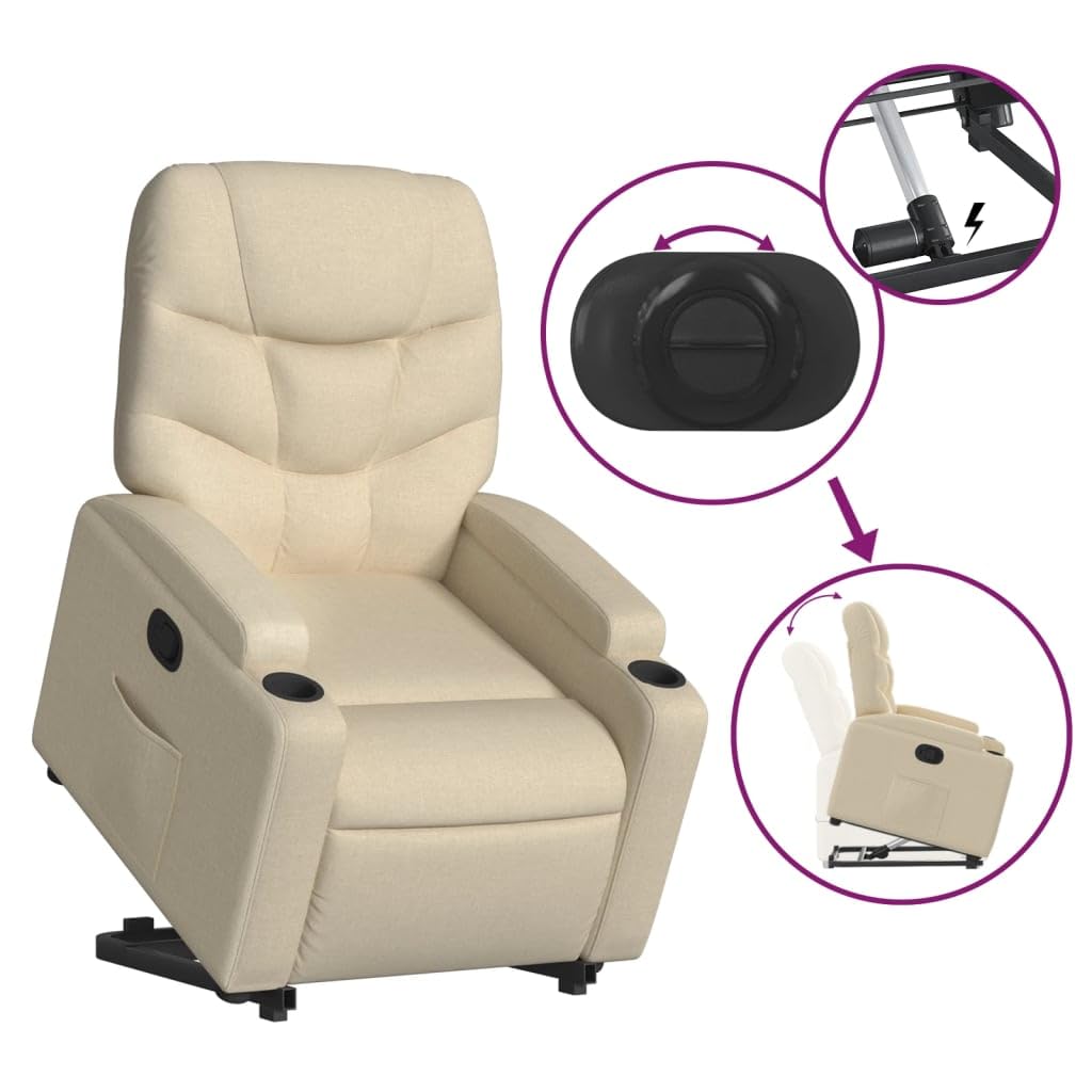 Homgoday Poltrona Alzapersona Reclinabile Crema in Tessuto, Poltrona Massaggiante Poltrona Reclinabile Relax, Sedia da Massaggio Poltrona Relax Tutto Il Corpo