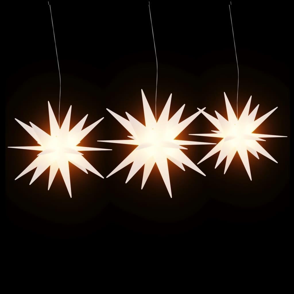 LED-Weihnachtssterne 3 Stück faltbar Weiß, warmweißes Licht, wasserdicht, batteriebetrieben mit Timer, für Innen und Außen, Weihnachtsbeleuchtung für Fenster, Garten, Balkon