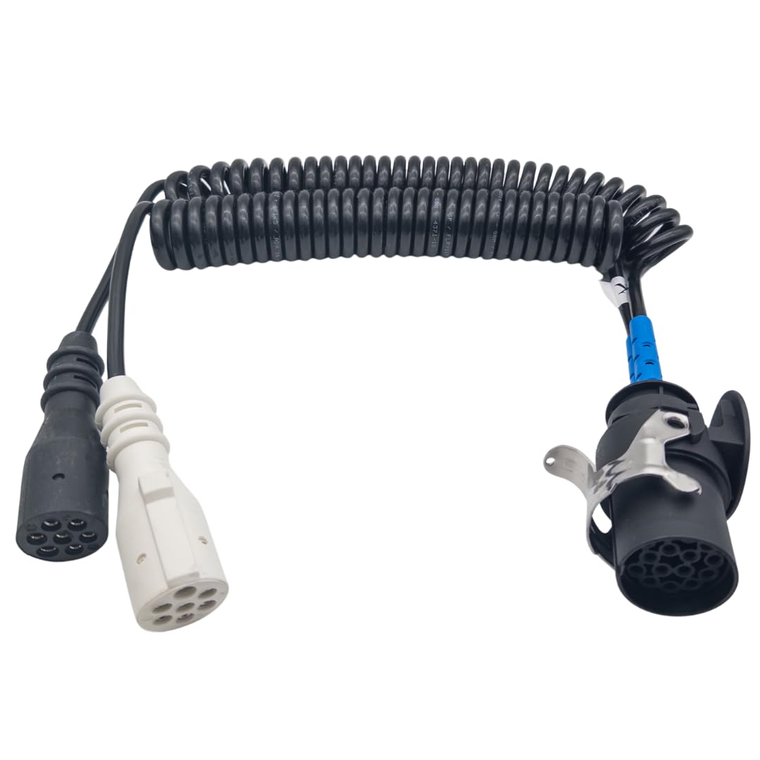 Elektrowendel | Spiralkabel Adapter 15 poliger auf 2 x 7 polig | 24 Volt - passend für LKW | Zugfahrzeuge | NFZ | Anhänger | Auflieger | Truck | Trailer | Schwerlastkraftwagen
