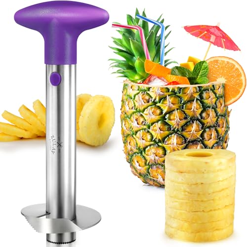 Image of Zulay Kitchen Stainless Steel Pineapple Corer, Slicer & Eye Peeler | Heavy Duty Pineapple Cutter & Eye Remover - Effortless Core Removal Tool with Reinforced Blade & Ergonomic Handle - Purple