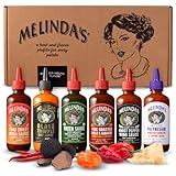 Melinda’s - A Taste of Melinda’s Collection – Craft Pepper Sauce and Condiment Gift Set - Includes Black Truffle, Thai Sweet Chili, Roasted Garlic & Habanero, Ghost Pepper, Spicy Garlic Parmesan- 12 oz, 6 Pack