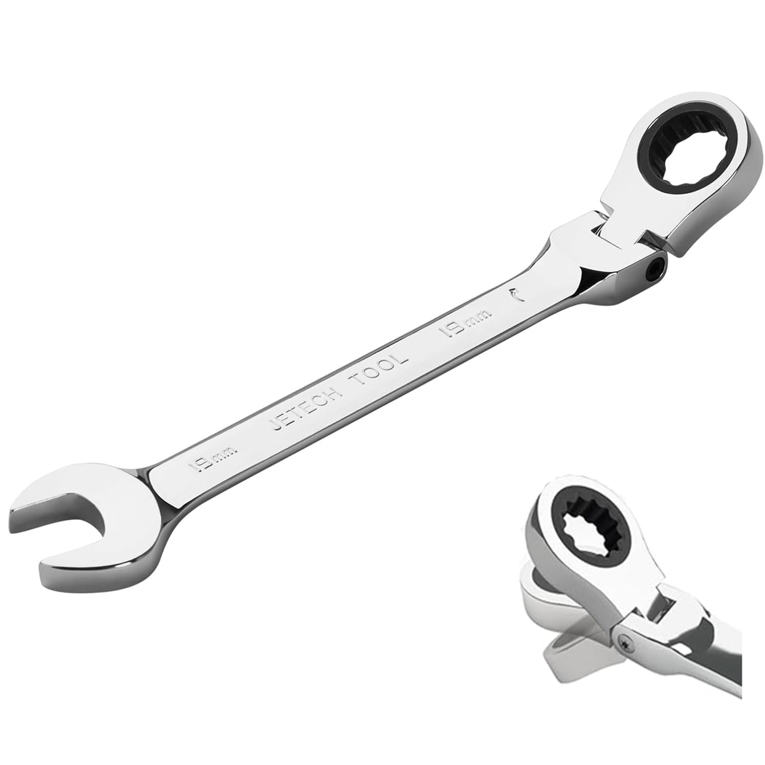 Jetech 19mm Ratchet Wrench Flex Head: Box End Wrench 12Pt| Metric Ratcheting Combination Chrome Vanadium,Forged, Extra Durability