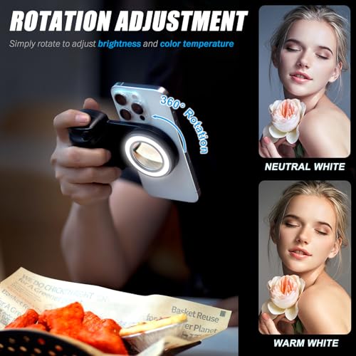 Image of Magnetic Selfie Ring Light, Snap Grip with Detachable Bluetooth Remote Control for iPhone, Rechargeable LED Fill Light, Smartphone Camera Handle, Photo Shooting Acccessories Compatible with Magsafe