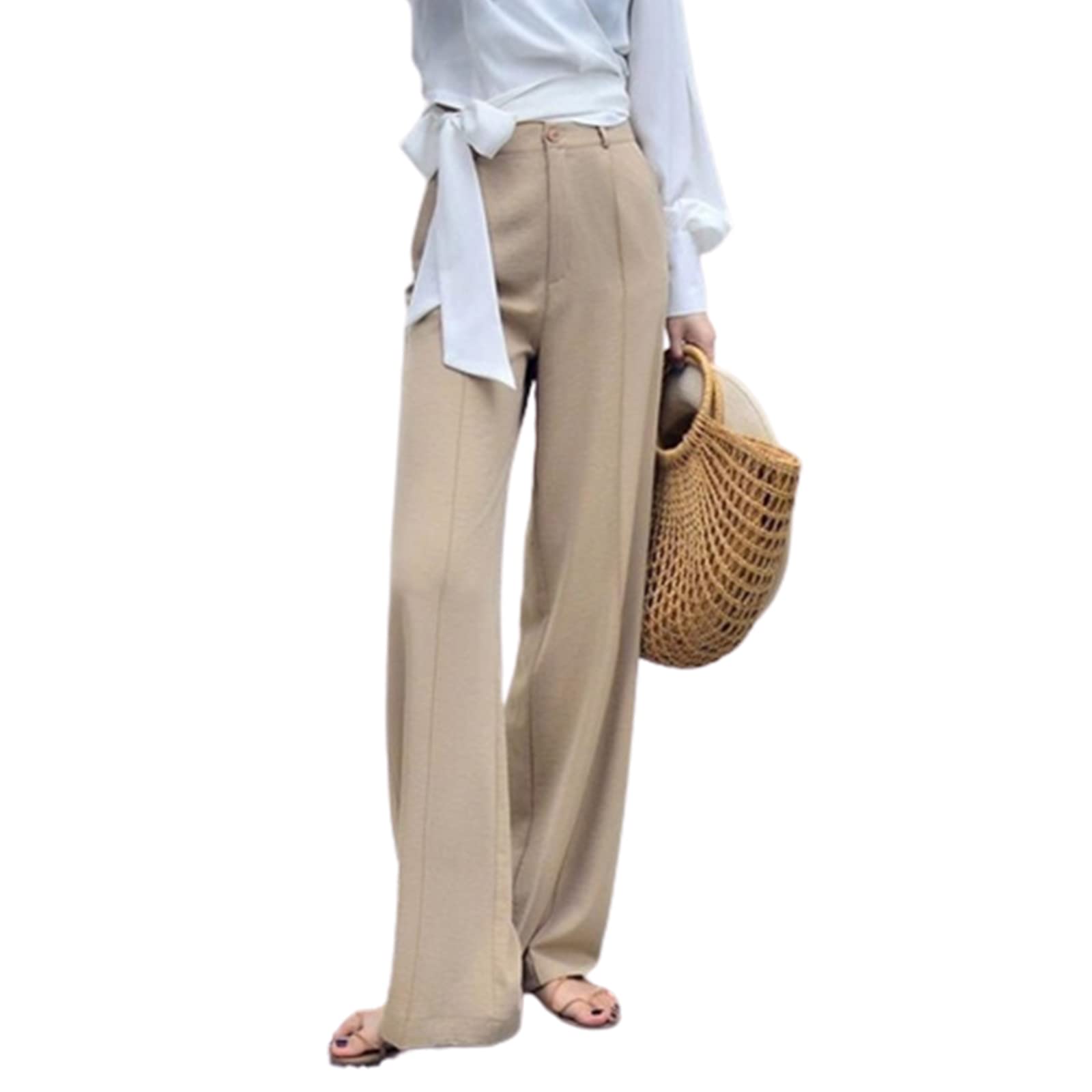170-175cm Autumn Wide Leg Pants Women Elastic Waist Pants Elegant Office Ladies Khaki Trousers Plus Length Purple Gray