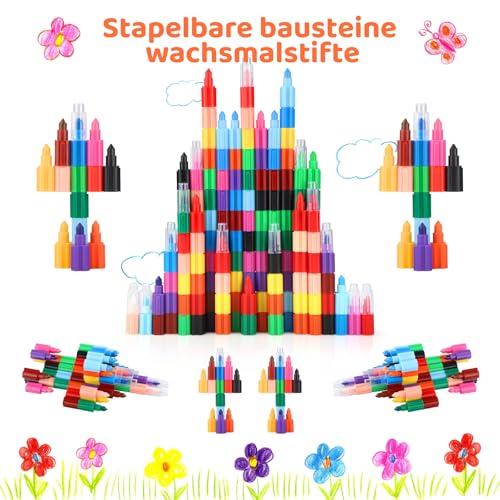 ECHOCUBE 24 Stück Stapelbare Buntstifte Kinder, Regenbogen Baustein Set für Junge & Mädchen… – Ansicht 5
