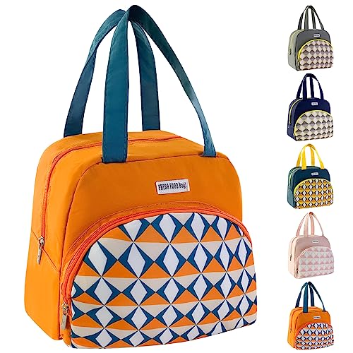 Mziart Portable Stylish Geometric Lunch Bag, Orange, 9.25 x 5.9...