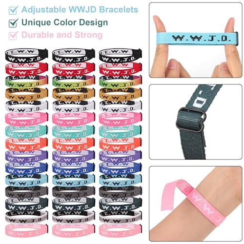 45PCS WWJD Bracelet Pack for Women Men, Christian Jesus Wristbands Gifts, W.W.J.D Adjustable Bracelets What Would Jesus Do Bracelet2