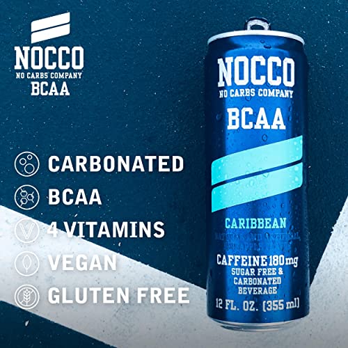 Image of NOCCO Zero Sugar Energy Drink, Variety Pack - 12 Fl Oz (12-Pack) - 180 mg Caffeine, Sugar-Free, BCAAs - Branched Chain Amino Acids, Carbonated, Low Calorie, B Vitamins, Grab & Go Performance Beverage