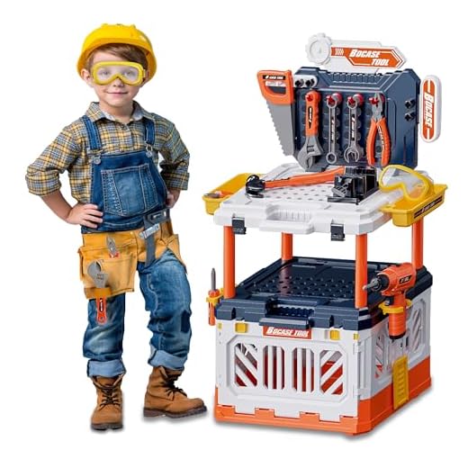 POFJOEQ Kids Tool Bench with Electric Drill, Transformable Tool Set, Build Your Own Toy Tool Box-90PC Realistic Tools and Accessories