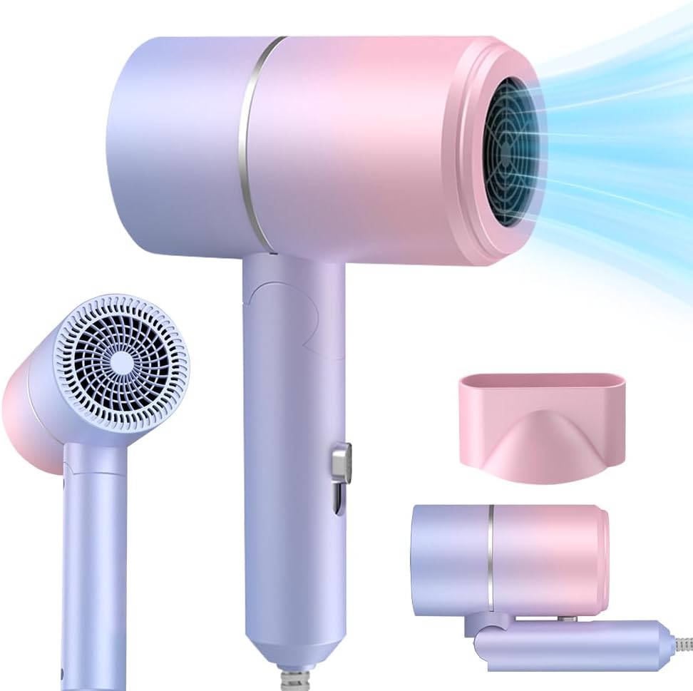 Opvouwbare haardroger, 800 W, reisdroger, opvouwbaar, professioneel, lange haardroger, ionische haardroger, 2 temperaturen, 1 mondstuk, voor reizen, thuis, salon