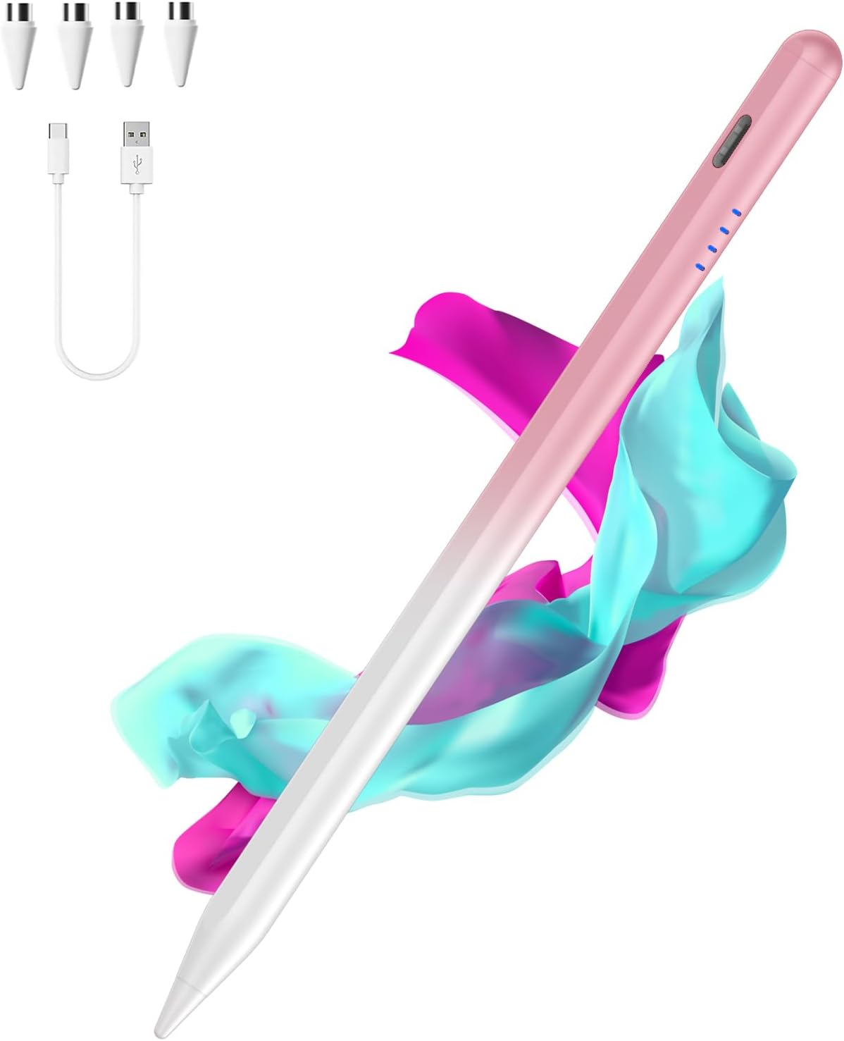 Tablet Pen for Android, Type-C Stylus Pen with 4 Pom Tips, Magnetic Touchscreen Pens Compatible with Samsung/Huawei/Lenovo/Mi/Vivo and Other Android Smartphones and Tablet Devices, Gradient Pink