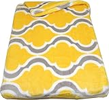 Mezzati Velvet Plush Throw Blanket - Amazingly Comfy, Soft and Cozy - Elegant and Modern Designs and Colors - Perfect for Couch, Sofa (Lemon Yellow Wave)