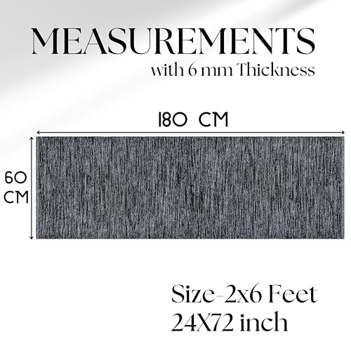 Image of Pure Cotton Yoga Mat for Women and Men, Size- 60x180 cm (2x6 feet), Handloom Woven with 6 mm Thick, Strong Anti-Slip Backing, Eco-Friendly (Black)