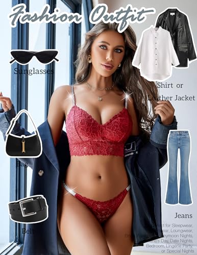 Image of Avidlove Lingerie Set for Women Lace Bra and Panty Set Two Piece Sheer Bralette
