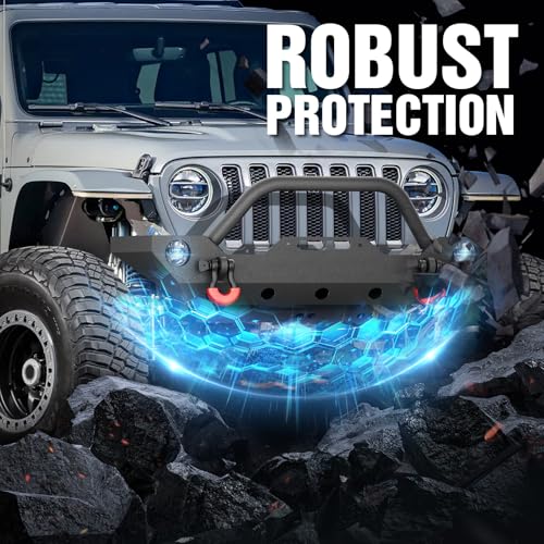 Image of for Wrangler JK JL & Gladiator JT Front Bumper Compatible with 2007-2026 Jeep Wrangler JK JL JKU JLU Unlimited & Gladiator JT 2 /4 Doors with Winch Plate, Bull Bar, D-rings, OE Fog Light Holes