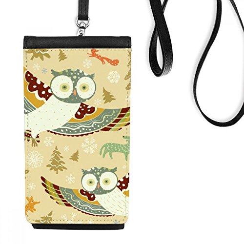Sac téléphone hiboux en cuir noir pochette smartphone fleurs femme