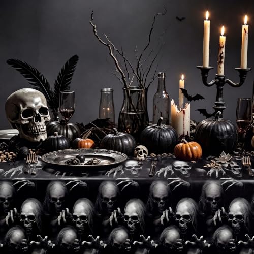Image of Kochorie 100 Ft x 54 Inch Halloween Graveyard Skeleton Tablecloth Roll with Cutter Box Waterproof Plastic Horror Theme Skeleton Ghouls Photography Backdrop for Halloween Spooky Party Decor