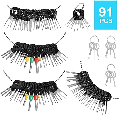 91PCS Terminal Removal Tool Kit for Car, Auto Electrical Wiring Crimp Connector Pin Extractor Puller Repair Remover Key Tools Set for Most Connector Terminal