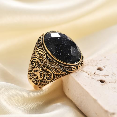 Retro Large Tiger Eye Stone Turquoise Wedding Ring For Men Classical Gothic Stainless Steel Rings4