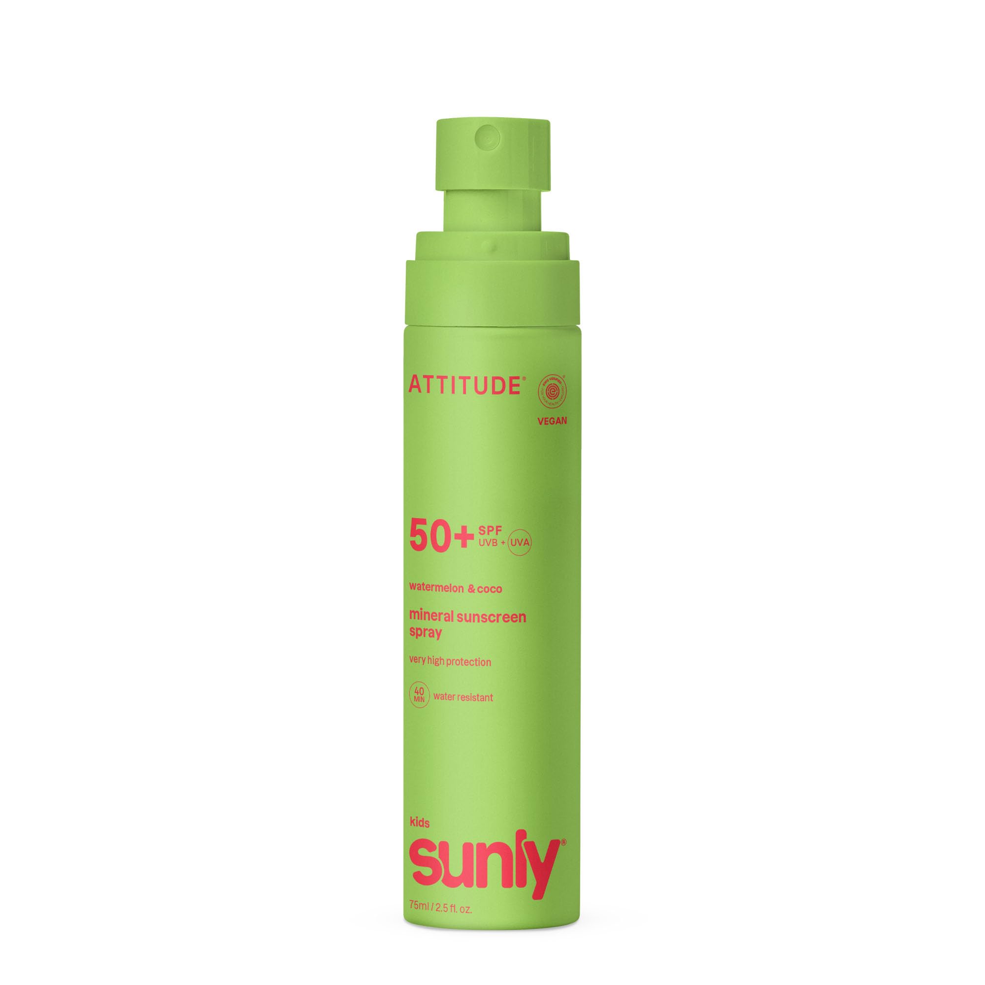 ATTITUDE Crème Solaire Ultra-Légère pour Enfants SPF 50, Large Spectre à l’Oxyde de Zinc, Vérifié EWG, Non Nano, Résistant à l’Eau, Visage et Corps, Végan, Parfum Coco & Pastèque, 80 g