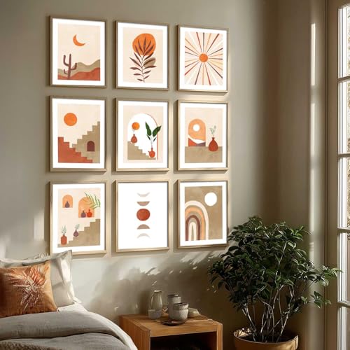 Image of kotart Aesthetic Abstract Art Home Decoration | Boho Floral Paintings With Frame For Living Room Bed Room Hotel Wall Decor Digital Reprint Set of 9 (13X17 inch)