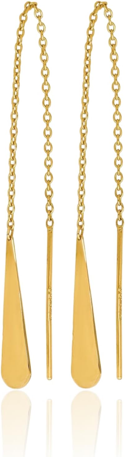 IceCarats 14K Solid Yellow Gold Tear Drop Threader Earrings 102mm 4 inch Polished For Her