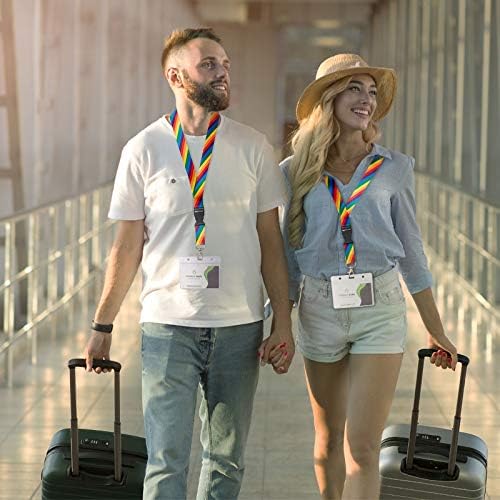 3 Set Rainbow Key Lanyard and ID Cards Holder Set, Colorful Neck Strap Safety Lanyards with Swivel Metal Clip and Transparent Badge Holder for Keys ID Cards Tickets