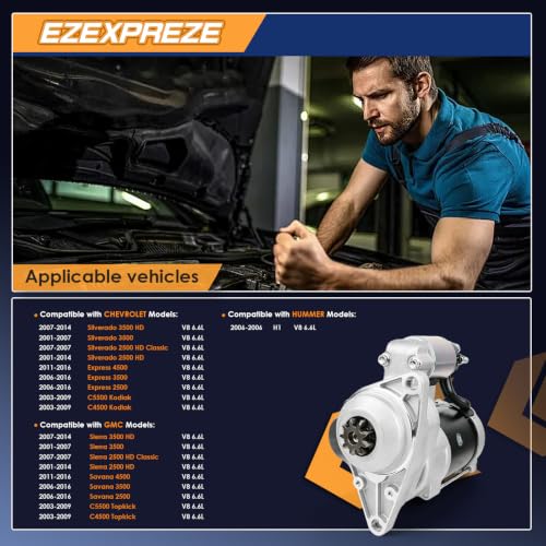 Image of Ezexpreze SHI0116 New Starter for 2001-2014 GMC Sierra Chevy Silverado 2500 3500 HD, 2003-2009 C5500 C4500 Topkick Kodiak, 2006-2016 Savana Express 2500 3500 4500, Diesel 6.6 Duramax V8 41044023