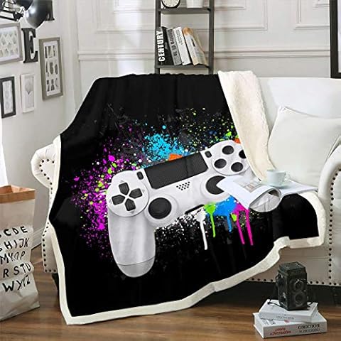 Gamepad Wohndecke Jungen Gamer Kuscheldecke 150x200cm Weißes Videospiel Gamepad Decke Für Jugendliche Kinder Flanell Fleecedecke Schlafzimmer Dekor Bunte Krawattenfarbe Modern Game Controller Cover