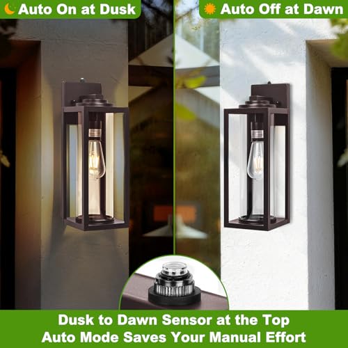 Image of FILIYANO Large Dusk to Dawn Outdoor Wall Lights, Oil Rubbed Bronze, 2 Pack | 20 Inch, Anti-Rust, Waterproof, Brown Exterior Fixtures with Photocell, Modern Farmhouse Sconce for Garage, Porch, Front Door