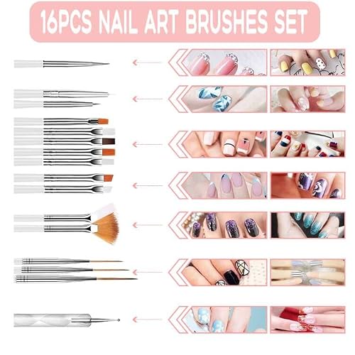 Acrylic Nail Supplies with UV Light Manicure Set, Base TOP Coat Gel Polish Kit Nail Glue Extension Kit Nail Art Brushes Glitter Files Tools Gel Remover for False Fake Nail Tips & Press On Nails