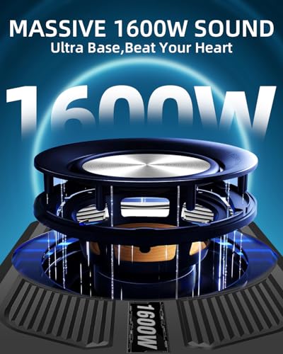 Image of 2026 Upgrade 1600W Slim Under Seat Car Subwoofer with Built In Amplifier, RGB Blue Pulse Light, All in One Subwoofer and Amp Package with Low Pass, Gain and Bass Boost Control for Cars, Trucks