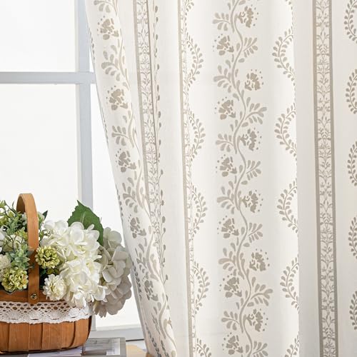 63 Inch Length Floral Pattern Curtains, Boho Farmhouse Light Filtering Linen Sheer for Living Room Dining Room 2 Panel Set by Lino Rosa - Image 3