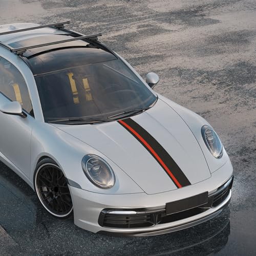 Image of TOMALL 55''x7'' Car Hood Sticker Auto Racing Body Side Skirt Roof Hood Bumper Stripe Decal Carbon Fiber Vinyl Modified Stripe Decal Decorations for Car (Carbon Fiber+Red)