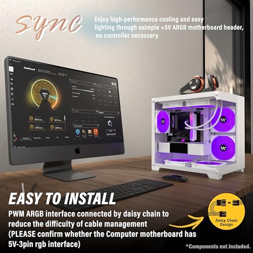 ANSAITE Micro PC Case W770 with 4 ARGB PWM Fans, White - Image 9