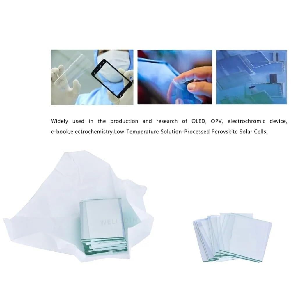 10 pièces de verre conducteur transparent ITO indium-étain 50x50x1.1mm, résistance inférieure à 10 Ohm/sq