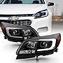 ACANII - For 2013-2015 Chevy Malibu Black Housing LED Tube Halogen Projector Headlights Headlamps Assembly Left+Right