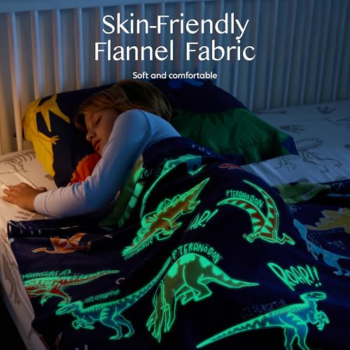 Joiedomi Glow in The Dark Blanket Dinosaur Toys for Kids 3-5 Dinosaur Gifts Toys for Age 2 3 4 5 6 7 8 9 10 11 12 Year Old, Soft Cozy Flannel Kids Throw Blanket, Birthday 40"×60"