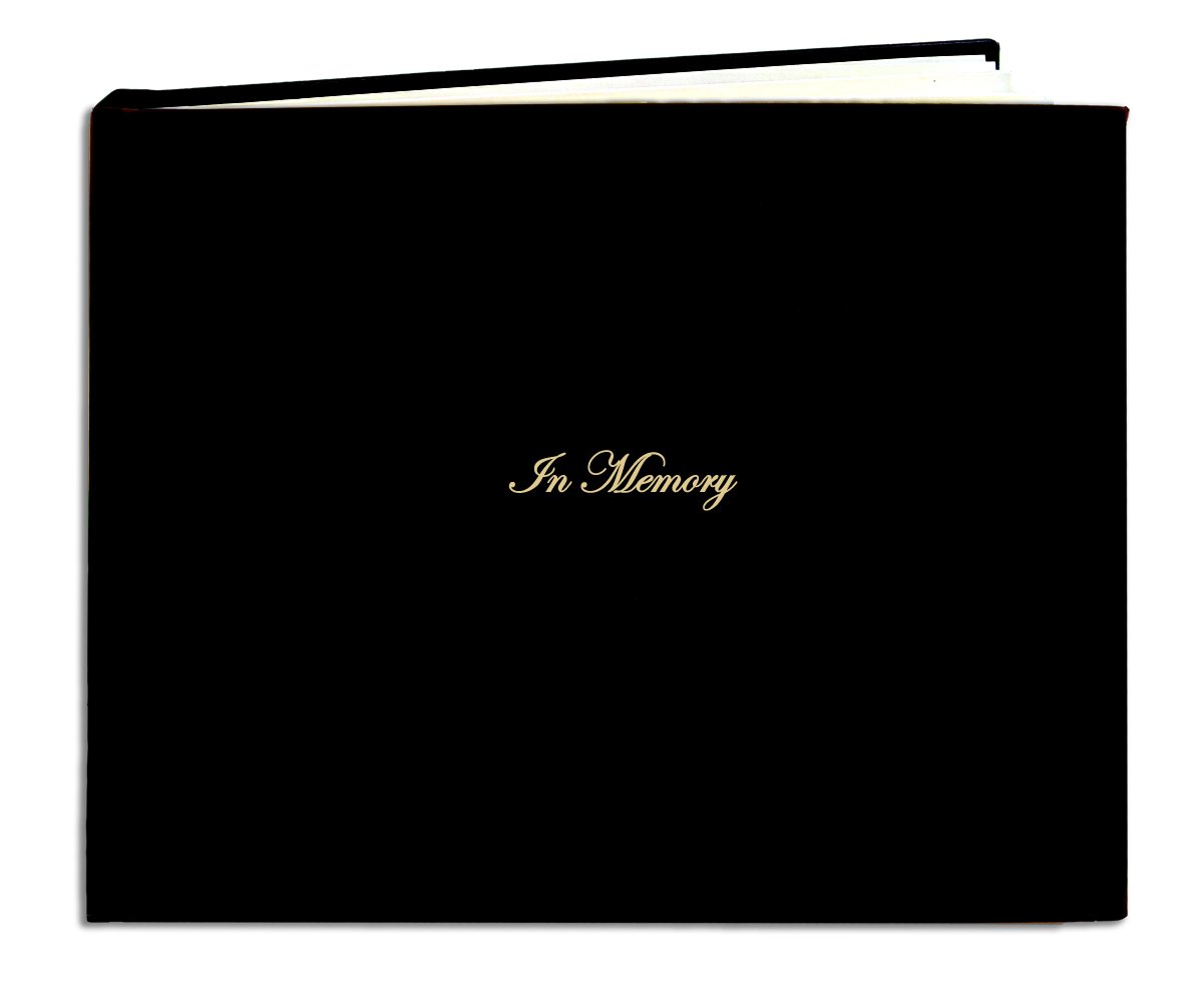 BookFactory Leather Funeral Guest Book"in Memory" / Memorial Book/Memorial Guest Book (48 Pages- 8 7/8" x 7”) Black Leather Smyth Sewn Hardbound (LOG-048-MEM-A-XKT7)
