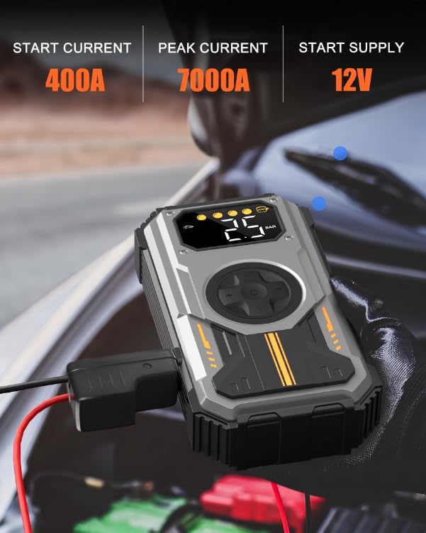 Image of Car Battery Starter with Compressor 150 PSI 6000 A Car Emergency Jump Starter (Up to 7.5 Litres of Petrol /6.0 L of Diesel Oil) 12 V 3 Modes Flashlight USB Charging Booster Portable Car Start