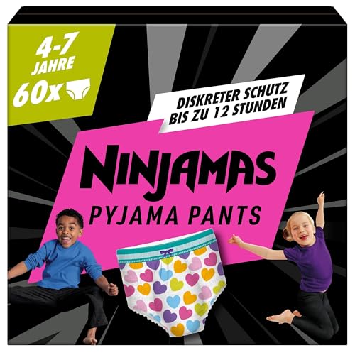 Ninjamas Pyjama Pants Herzen 60 absorbierende Nachthöschen 7 Jahre 17kg-30kg Auslaufschutz für die ganze Nacht