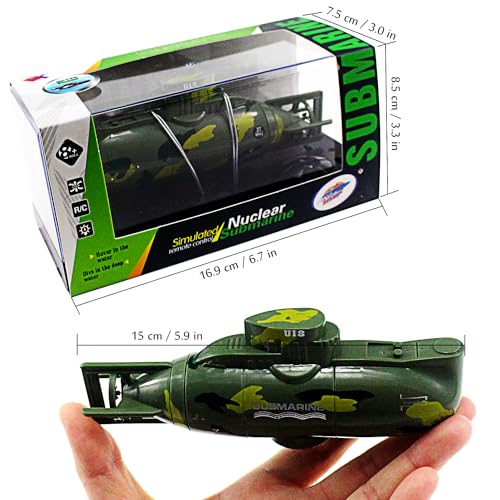Image of Tipmant Mini RC Submarine Remote Control Boat Ship Military Model Electronic Water Toy Waterproof Diving for Swimming Pool, Fish Tank Kids Gift (Green)
