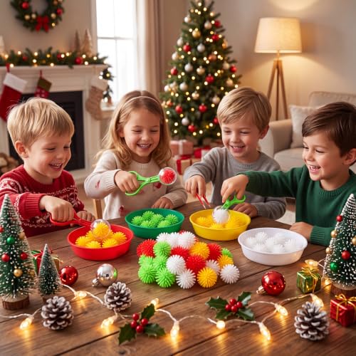 Image of Leitee 71 Pcs Sensory Bin Filler,Red Green,Christmas | Hedge Balls Tweezers Clips Cups, Fine Skills Toys Set for Kids Counting Sorting, Sensory Bin Tools Preschool Learning