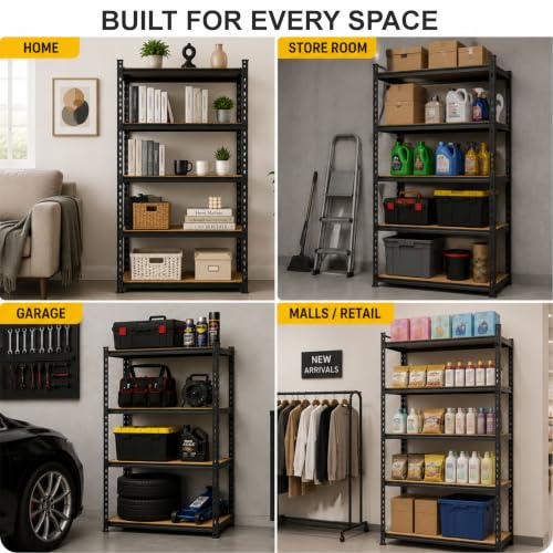 Image of TEKCOOL 4-Shelf Adjustable Boltless Metal Shelving Unit /60 x 24 x 12 Inch Metal Storage Rack with Wooden Planks /Standing Shelf Unit for Home /Garage /Office & Shop /Utility Display Rack (Black);