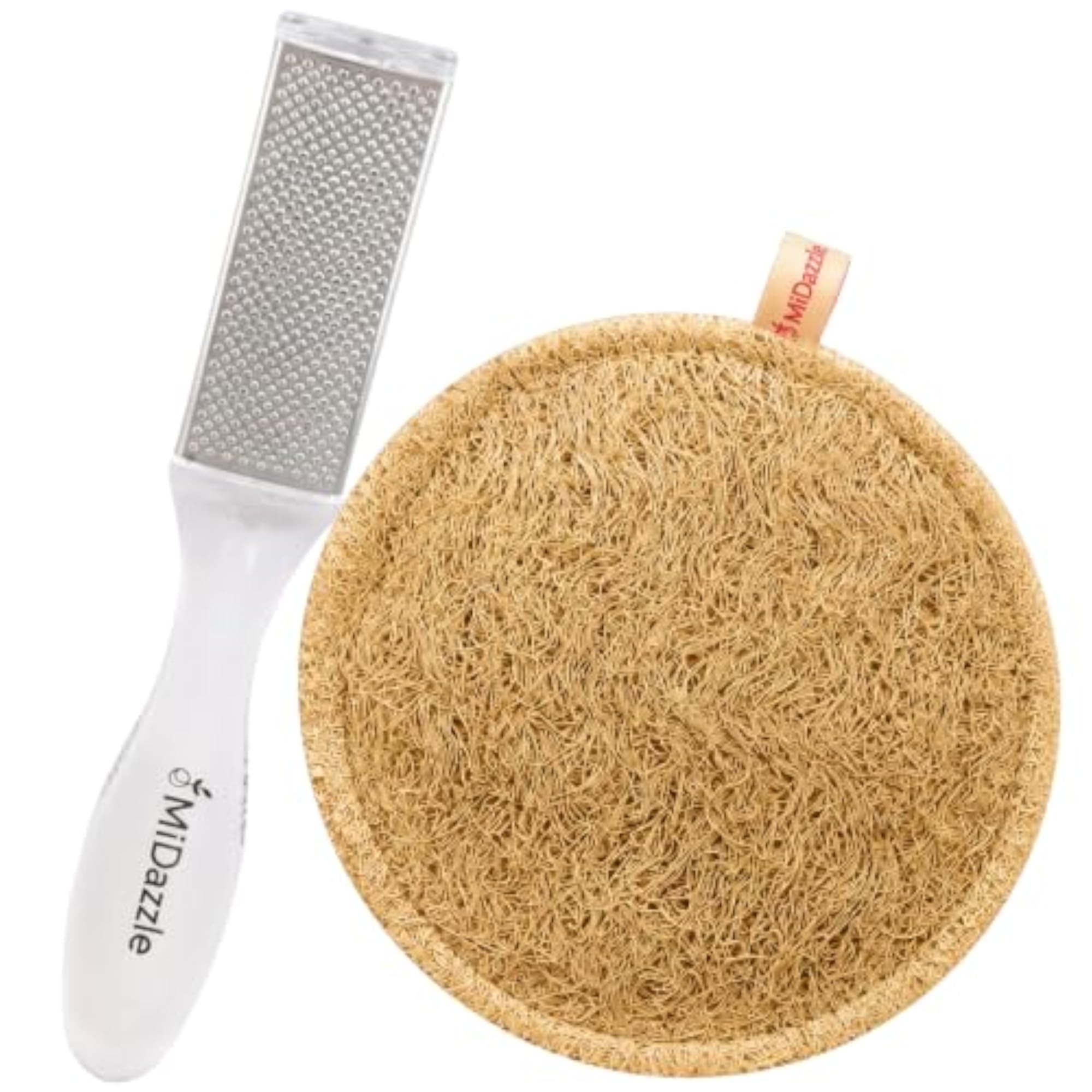 Midazzle Crystal Foot Scrubber with Organic Loofah, Set of 2