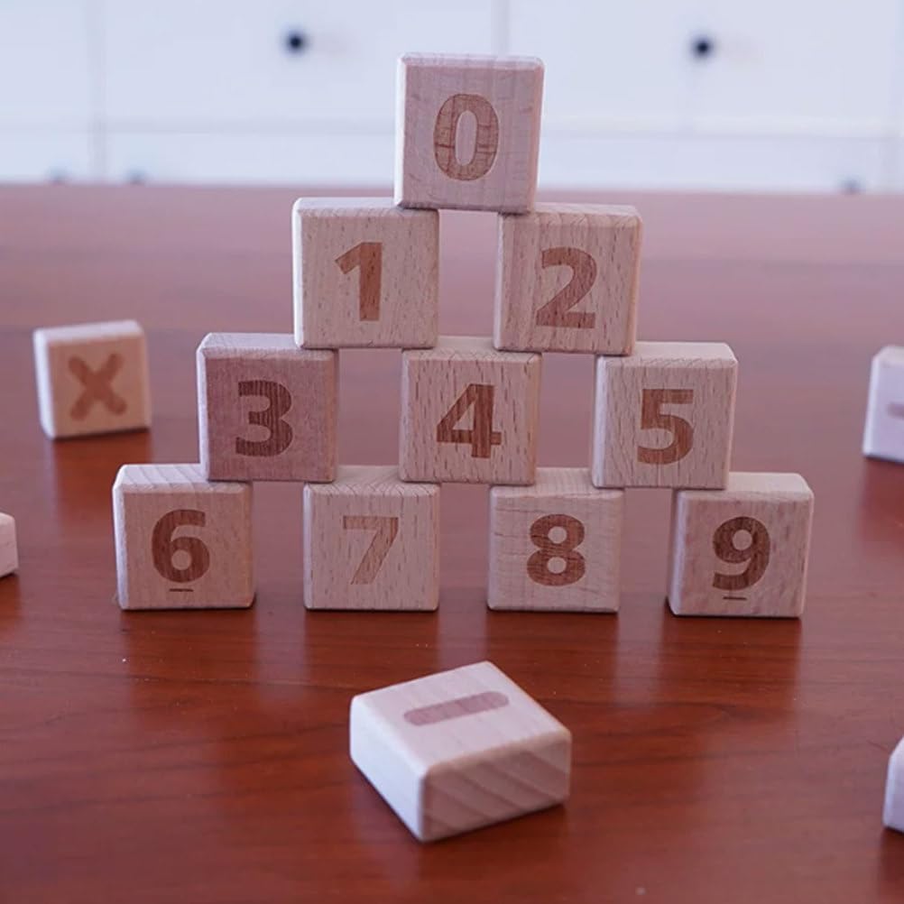 Blocchi da Costruzione in Legno di faggio Naturale Montessori | Blocchi di Legno Grandi Non Verniciati, Giocattolo Sicuro per la Dentizione del Bambino con Forme di Alfabeto e Numeri