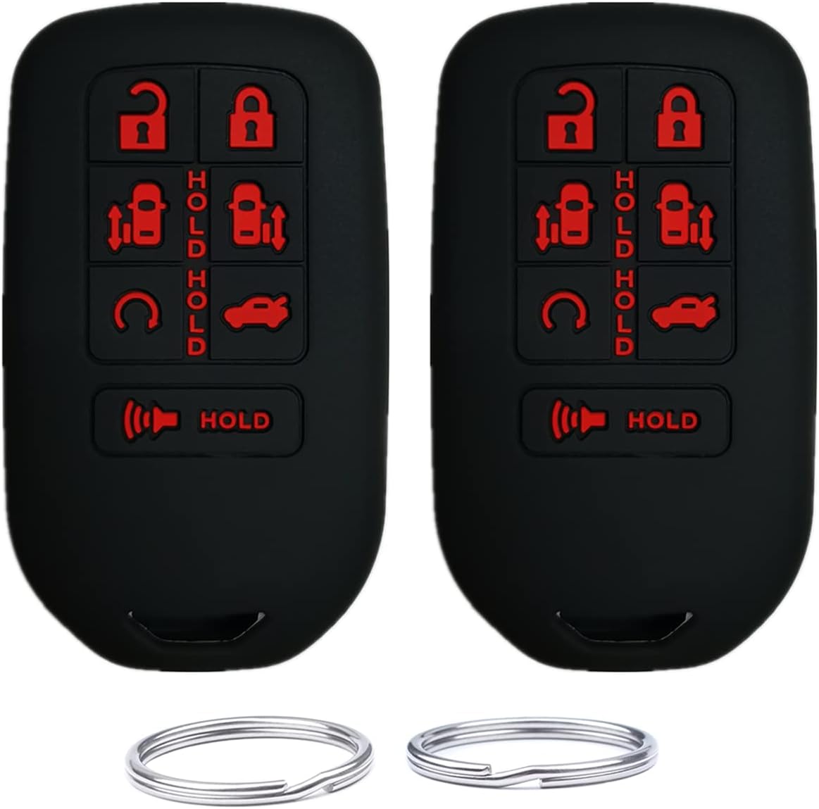 UOKEYSilicone Keyless Remote Key Fob Case Cover fit for 2020 2019 2018 Honda Odyssey Elite ex(7buttons) (Black+Black)