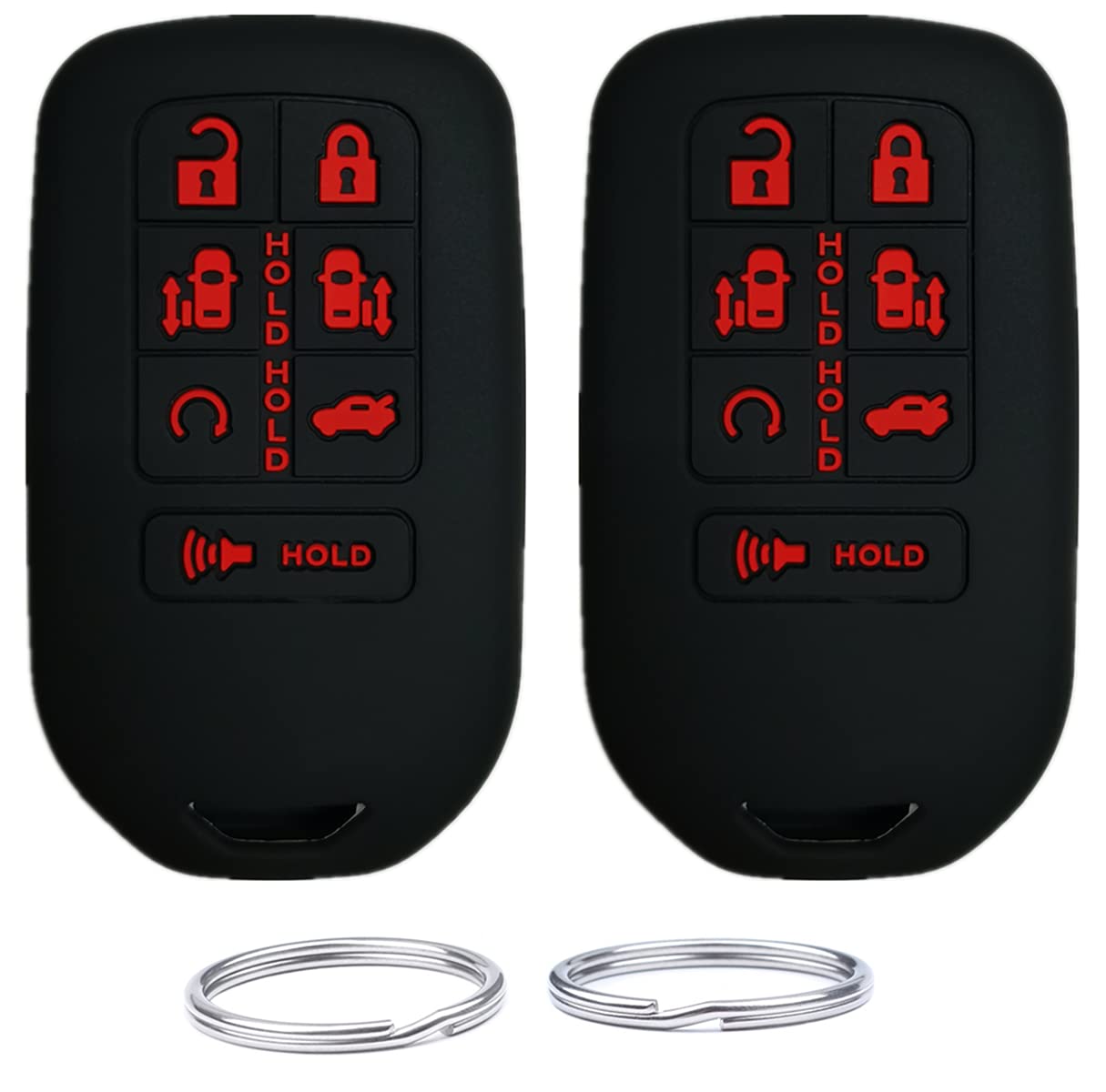 UOKEYSilicone Keyless Remote Key Fob Case Cover fit for 2020 2019 2018 Honda Odyssey Elite ex(7buttons) (Black+Black)